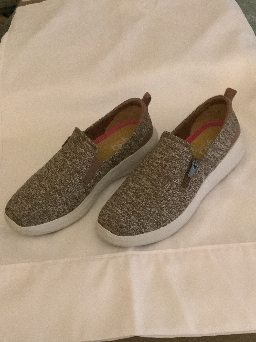 Ryka Slip-On Knit Sneakers in Brown with White Sole